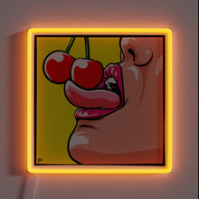 Load image into Gallery viewer, Pop art style cherries tongue lips artwork customneon LED neon sign with orange border