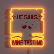 Load image into Gallery viewer, RGB Neon Sign with Hilarious Wine-Tasting Jesus Mural Design