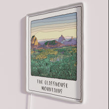 Load image into Gallery viewer, Neon glasshouse mountains design artwork for bedroom and living space decor.