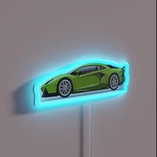 Load image into Gallery viewer, Vibrant neon green Lamborghini logo illuminated by colorful RGB lights.