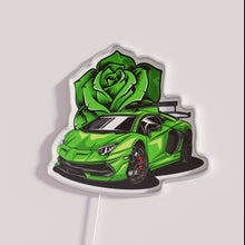 Load image into Gallery viewer, Vibrant Green Lamborghini Rose Neon Sign with Multi-Color LED Lighting Effects