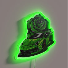 Load image into Gallery viewer, Vibrant Green Lamborghini Rose Neon Sign with Multi-Color RGB Accents