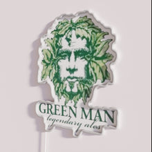 Load image into Gallery viewer, Vibrant Tri-Color Neon Sign Depicting Green Man Legendary Ales Emblematically