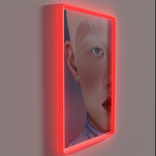 Load image into Gallery viewer, Mid-century modern half face portrait with colorful neon illumination artwork