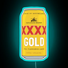 Load image into Gallery viewer, Hand drawn XXXX Gold can RGB neon sign lightblue