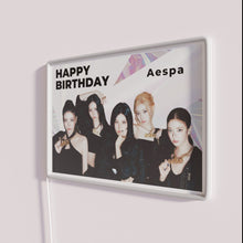 Load image into Gallery viewer, Neon birthday decoration with aespa logo in vibrant colorful lighting