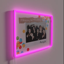 Load image into Gallery viewer, Colorful happy birthday sign with vibrant aespa RGB neon lights