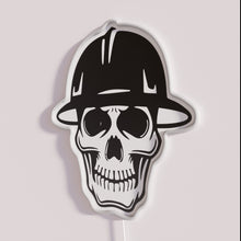 Load image into Gallery viewer, Neon Construction Warning Sign with Skull and Hard Hat Design