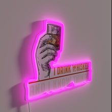 Load image into Gallery viewer, Whiskey Connoisseur Wisdom Sign with RGB Neon Glow Accents Displayed