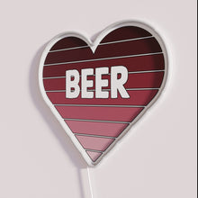 Load image into Gallery viewer, Colorful neon beer heart decor sign with modern LED accents.