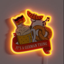 Load image into Gallery viewer, German-inspired beer garden decor featuring bratwurst and pretzel neon signs