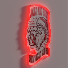 Load image into Gallery viewer, Neon lights illuminate joyful Santa's top-secret holiday beer brewing team logo