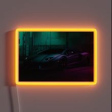Load image into Gallery viewer, Eye-catching neon sign featuring Lamborghini Aventador with vibrant color effects.