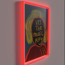 Load image into Gallery viewer, Neon music wall decor with colorful LED light installation glowing.