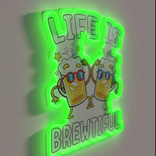Load image into Gallery viewer, Colorful neon sign featuring coffee cup with beer inside phrase.
