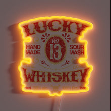 Load image into Gallery viewer, Retro Bar Decor: Distressed Lucky Whiskey Neon Sign with Faded RGB Lights