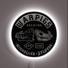 Load image into Gallery viewer, Round customneon sign featuring the Warpigs Brewing logo with boar skull illustrations