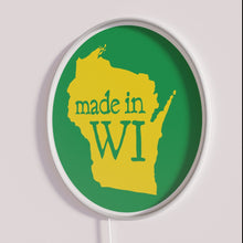 Load image into Gallery viewer, Handmade Wisconsin Neon Sign with Eco-Friendly Green Circle Symbol Design