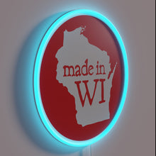 Load image into Gallery viewer, Handcrafted in Wisconsin, bold red circle LED neon sign artwork