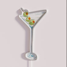 Load image into Gallery viewer, Vibrant green neon martini glass decoration with stylish green olive accents