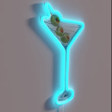 Load image into Gallery viewer, Neon Martini Glass Wall Sign with Colorful Green Olive Accents