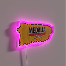 Load image into Gallery viewer, Authentic Puerto Rican pride shines with vibrant Medalla Light signage.