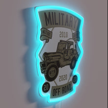 Load image into Gallery viewer, Neon sign with military and off-road theme in vibrant colors.