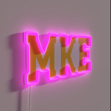 Load image into Gallery viewer, Neon Milwaukee city skyline with navy and red accents