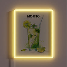 Load image into Gallery viewer, Vibrant neon mojito logo watercolour poster art print illustration.