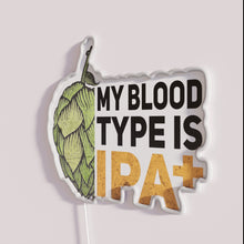 Load image into Gallery viewer, Neon beer enthusiast decor with humorous blood type IPA color scheme.