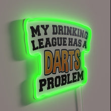 Load image into Gallery viewer, Neon sign mocking a friend's darts addiction in a humorous league