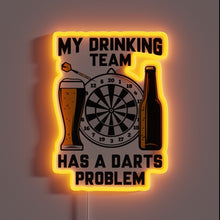 Load image into Gallery viewer, Raucous drinking team's darts addiction humorously highlighted in colorful lighting.