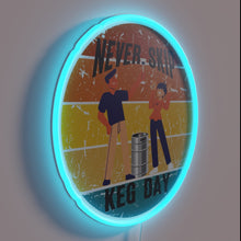 Load image into Gallery viewer, Vibrant LED neon sign encouraging never to miss keg nights.
