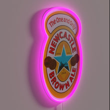 Load image into Gallery viewer, Authentic Newcastle Brown Ale logo in vibrant RGB neon lighting.