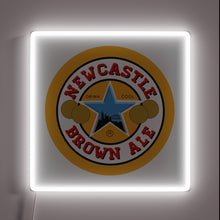 Load image into Gallery viewer, Iconic Newcastle Brown Ale logo in vibrant RGB neon light