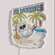 Load image into Gallery viewer, Relax in style with vibrant No Worries RGB neon decor.