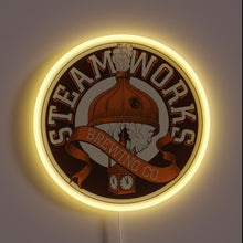 Load image into Gallery viewer, Neon illuminated brewery logo and steam engine design with RGB lights