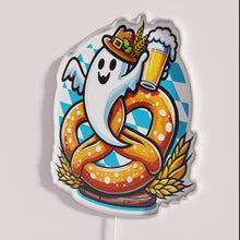 Load image into Gallery viewer, Vibrant Neon Oktoberfest Ghost on Pretzel RGB Sign Illumination Decoration