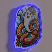 Load image into Gallery viewer, Vibrant Oktoberfest spirit ghost on twisted pretzel neon sign artwork