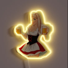 Load image into Gallery viewer, Vibrant RGB Neon Sign Featuring Oktoberfest Girl and Beer Icon
