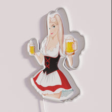Load image into Gallery viewer, Colorful Neon Beer Sign Featuring a Vintage Oktoberfest Party Girl