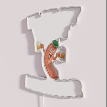 Load image into Gallery viewer, Vibrant neon LED Oktoberfest sausage beer drinking themed decorative sign