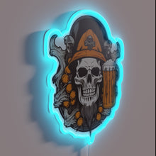 Load image into Gallery viewer, Vibrant, color-changing neon sign celebrating Oktoberfest skull and beer culture.