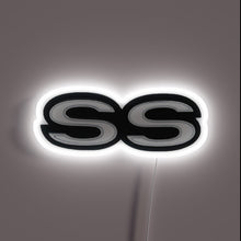Load image into Gallery viewer, Vintage Chevrolet SS logo illuminated in bright RGB neon lights