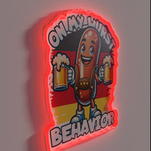 Load image into Gallery viewer, Neon sign declaring 'On my worst behavior' in vibrant colors.
