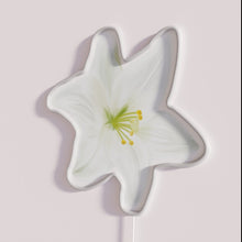 Load image into Gallery viewer, Vintage white lily floral artwork with colorful radiant LED accents.