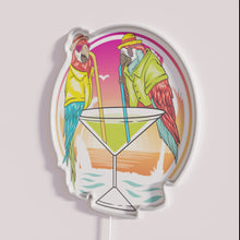 Load image into Gallery viewer, Colorful Parrots Enjoying Margaritas on Tropical Summer Vacation Getaway Sign