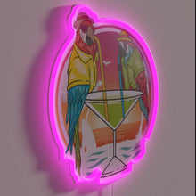 Load image into Gallery viewer, Vibrant parrot cocktail enthusiasts on colorful summer vacation getaway sign.
