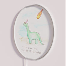 Load image into Gallery viewer, Vibrant dinosaur apocalypse-themed neon sign for party decor and humor.
