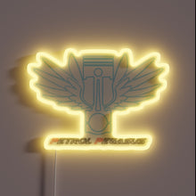 Load image into Gallery viewer, Neon petrol-inspired logo of mythical winged horse in dark hues.